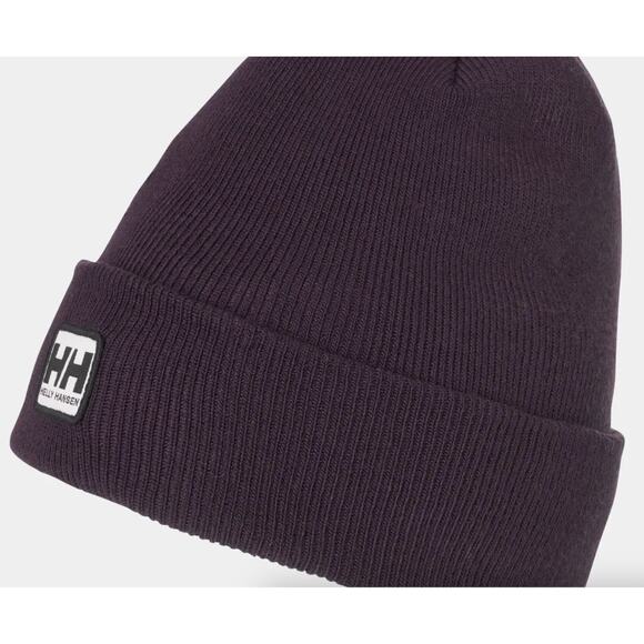 Helly Hansen Urban Cuff Classic Logo Rib Knit Black Grape Winter Ski Beanie Std - Picture 1 of 6
